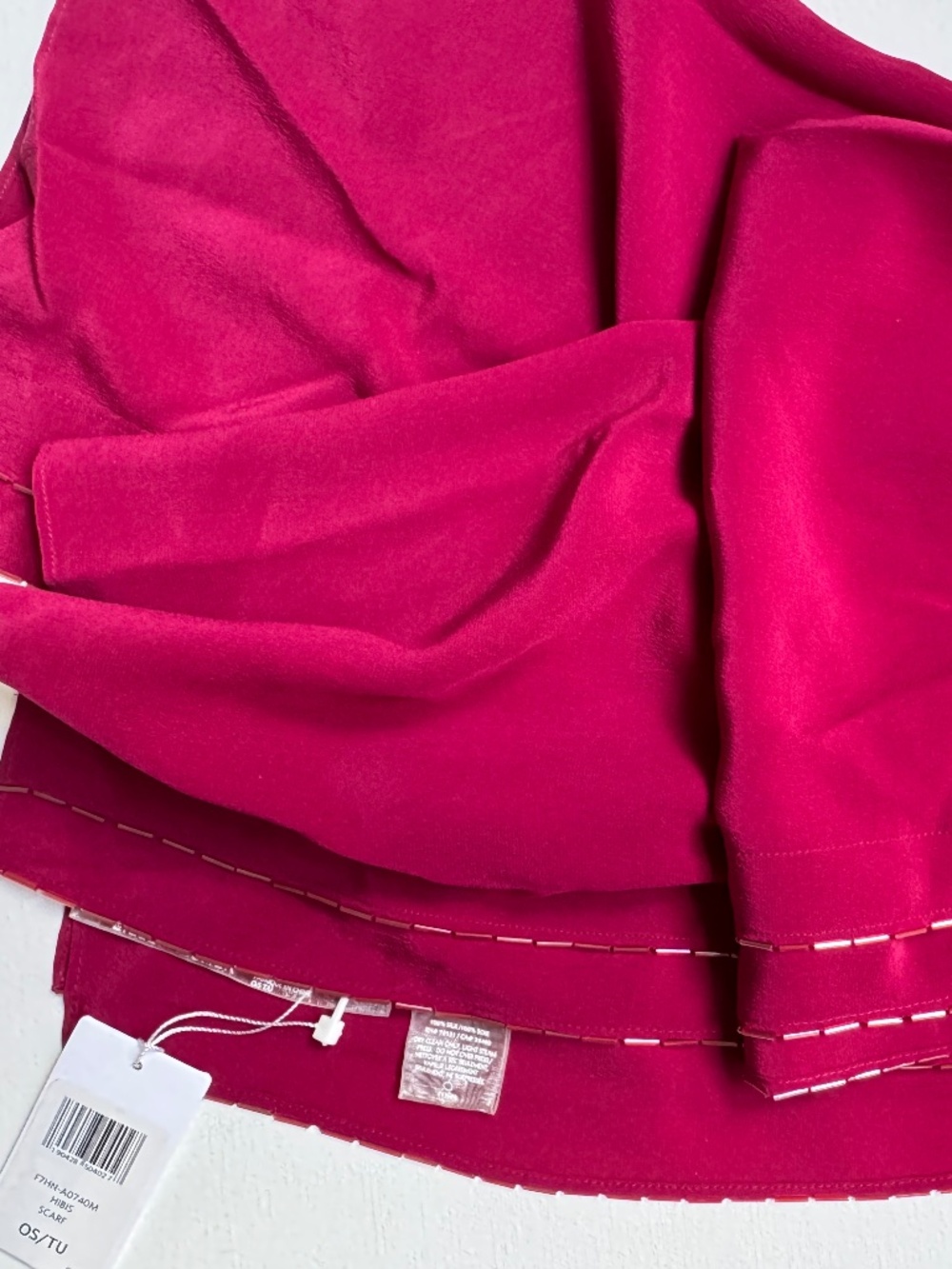 Eileen Fisher Hibis 100% Silk Crepe de Chine Scarf NWT Beaded Fuchsia